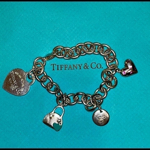Tiffany & Co. Jewelry - Tiffany & Co. Charm Heart Bracelet w/ Etoile Pink Sapphire & Blue Heart Purse